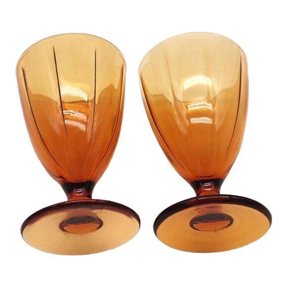 Vintage Mid Century Cambridge Amber Glass Compote Candy Dishes Pair - 8.5" Tall - Picture 10 of 14